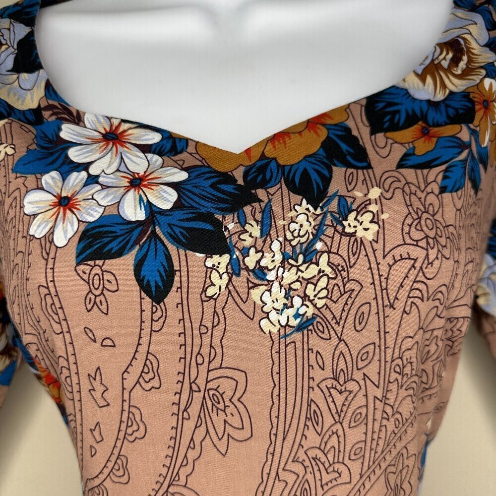 NWOT LAMiU Womens 1950's Retro Rockabilly Dress in Floral Light Brown Size Large - Picture 2 of 11